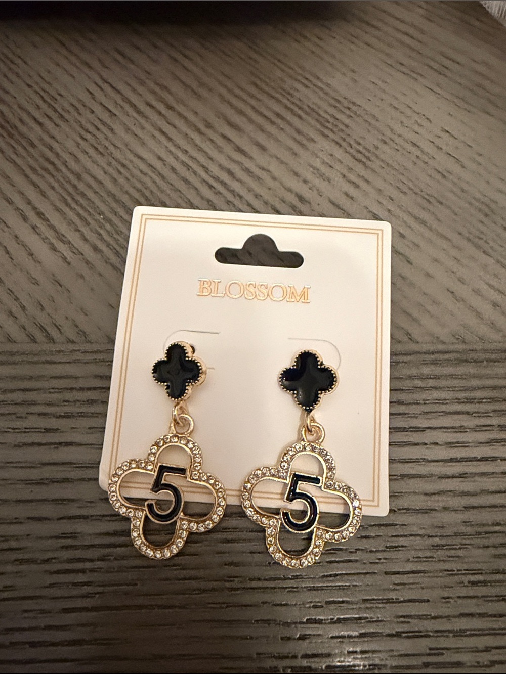 Black and Gold Number 5 Dangle Earrings
